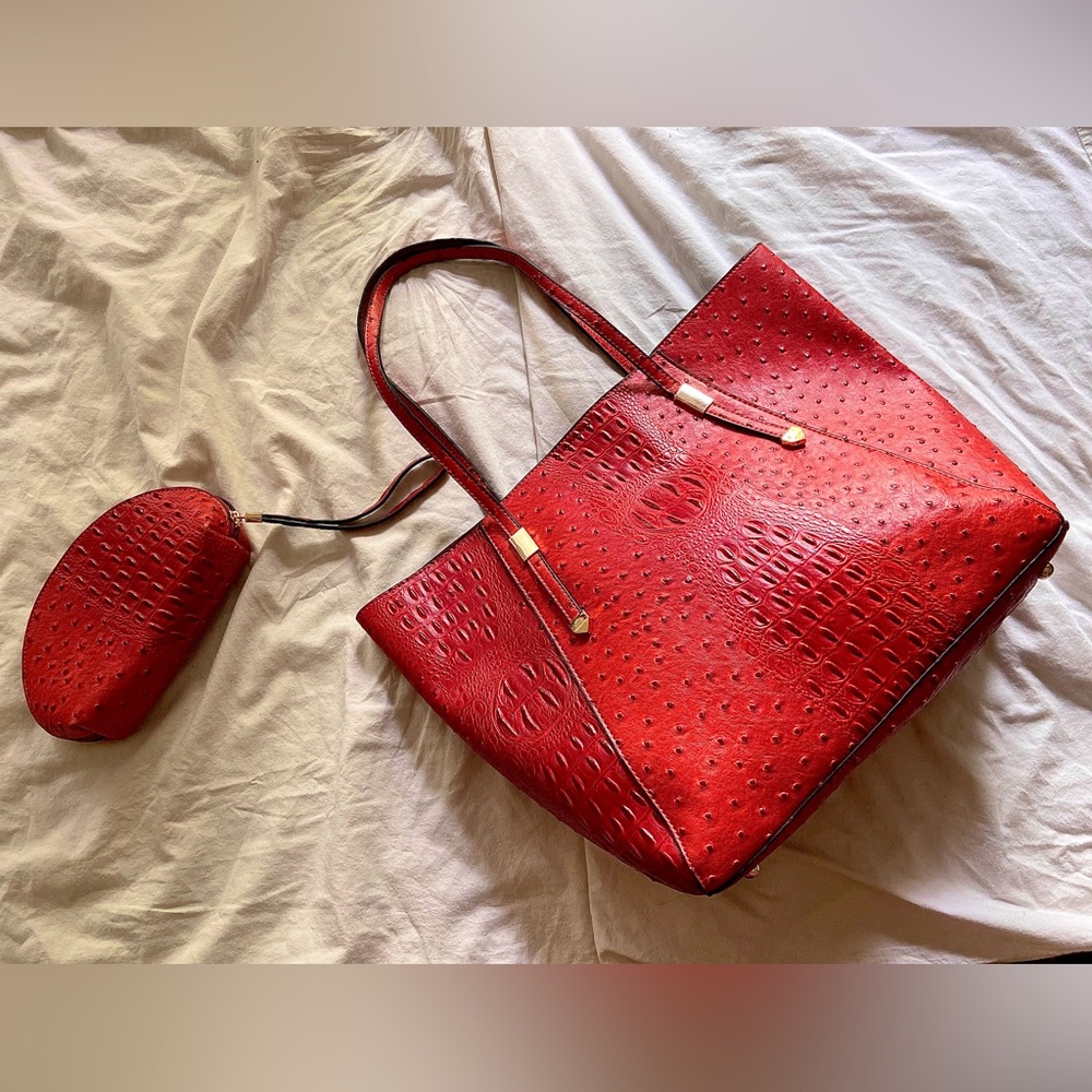 Faux Ostrich Bag Set